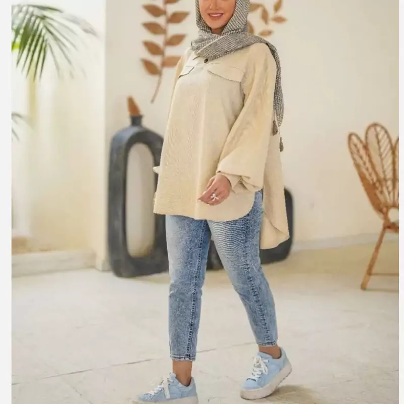 شومیز مانتویی مشکی محرمی دو جیب لینن شانتون