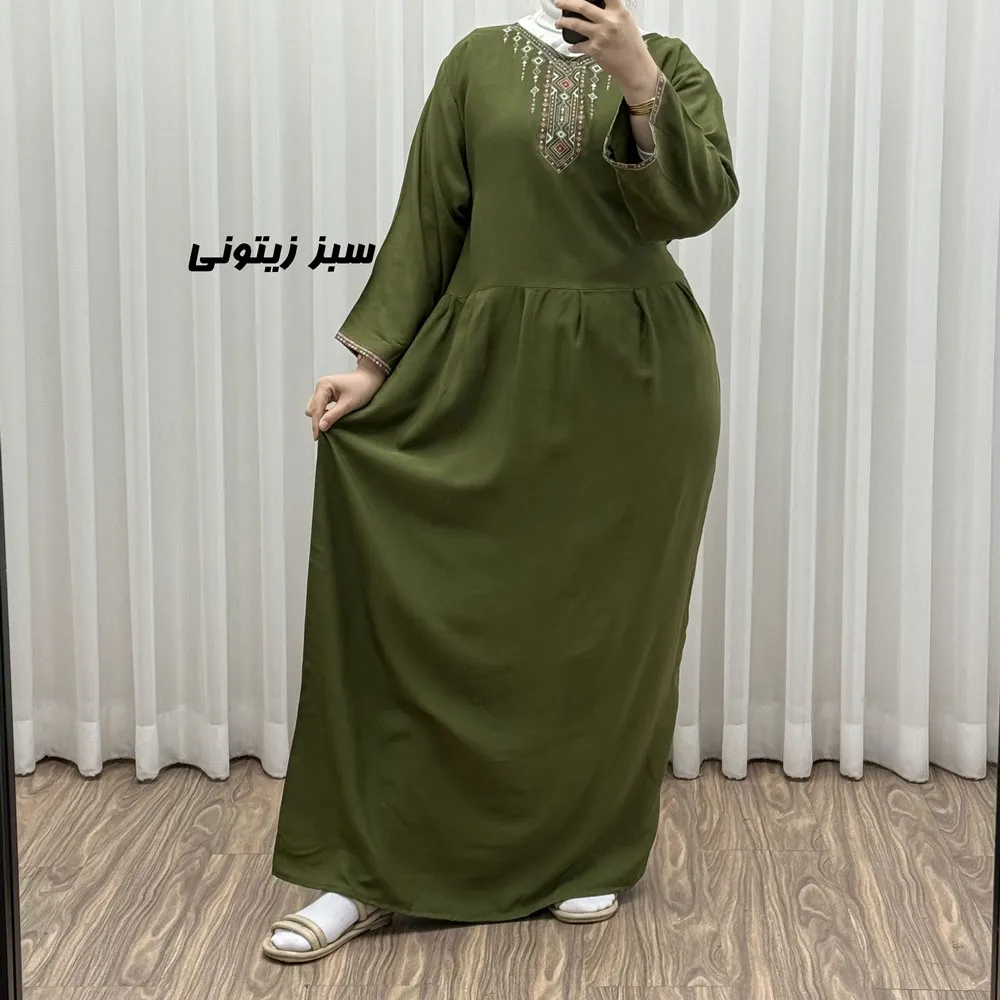 پیراهن ساحلی نخی زنانه مدل آتریسا فری سایز با کمربند