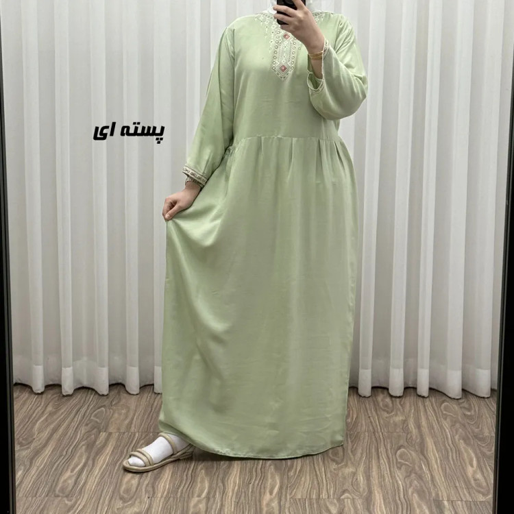 پیراهن ساحلی نخی زنانه مدل آتریسا فری سایز با کمربند