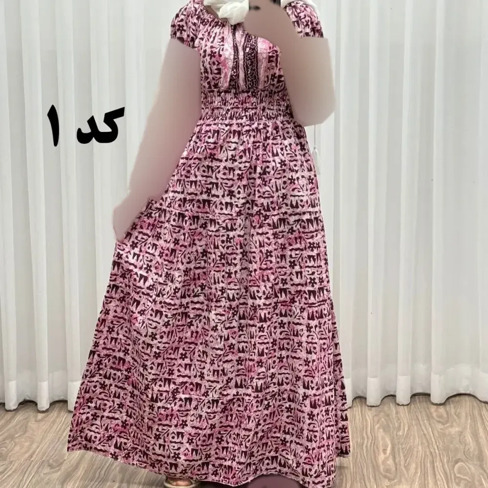 پیراهن ساحلی نخی زنانه و دخترانه آستین کوتاه فری سایز مناسب تا 48
