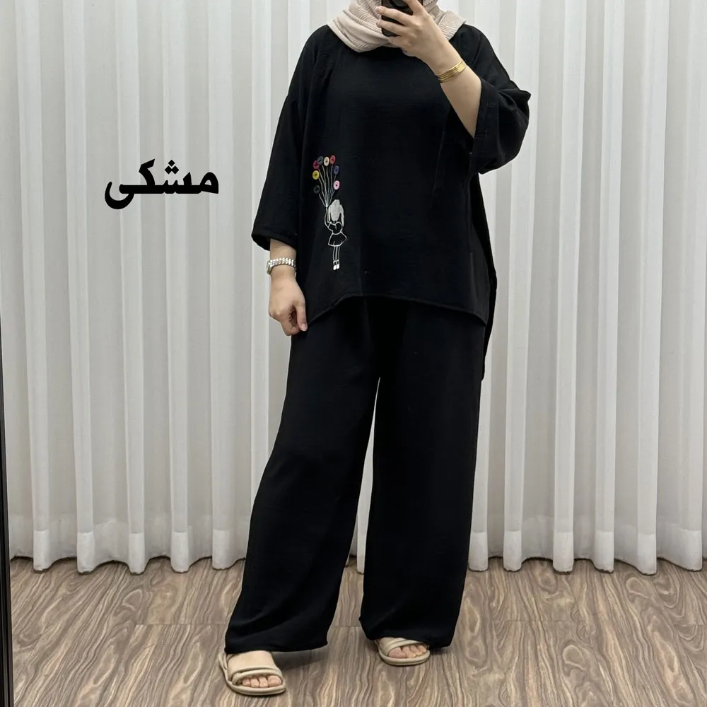ست بلوز شلوار بادکنکی فری سایز تا 52 ابر و باد چهارفصل شیک و راحت بدون آبرفت و رنگ رفتگی