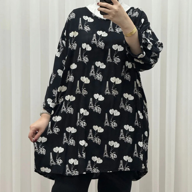 تونیک نخی زنانه مدل ایفل سایز بزرگ فری سایز مناسب تا 56