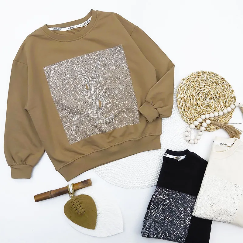 بلوز دخترانه یقه گرد پنبه سوپر طرح نگینی پاییزه و زمستانه