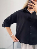 شومیز باکسی مشکی محرمی شانتون آستین سه ربع