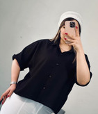 شومیز شانتون باکسی مشکی محرمی