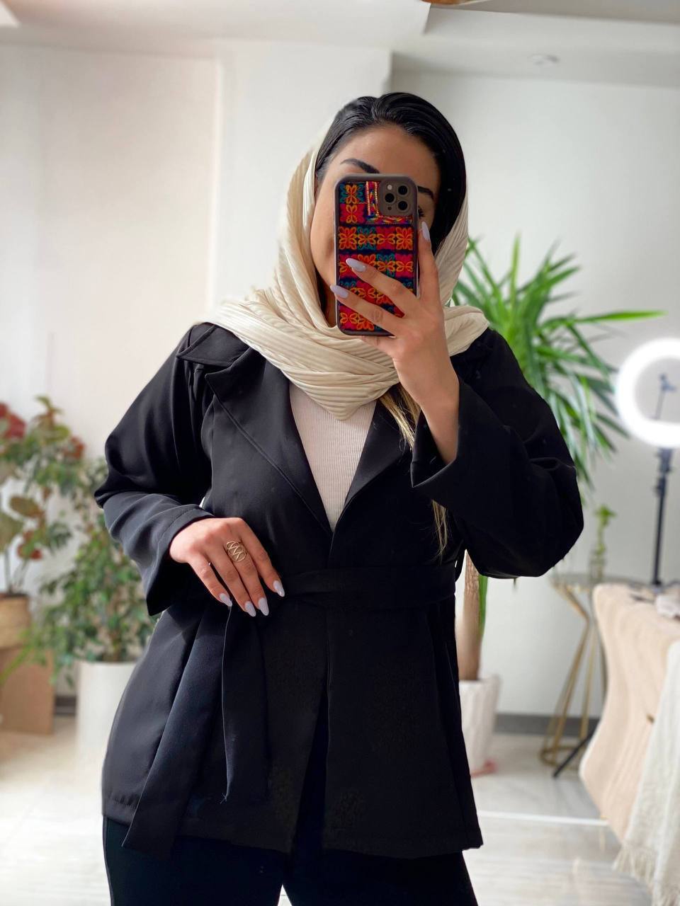 کت مازراتی زنانه مشکی محرمی یقه انگلیسی خور