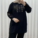 تونیک گلدوزی آی جان نخی شسته شده فری سایز تا 48 چهارفصل کمربنددار بدون آبرفت و رنگ رفت سایه نمیندازد