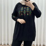 تونیک گلدوزی آی جان نخی شسته شده فری سایز تا 48 چهارفصل کمربنددار بدون آبرفت و رنگ رفت سایه نمیندازد