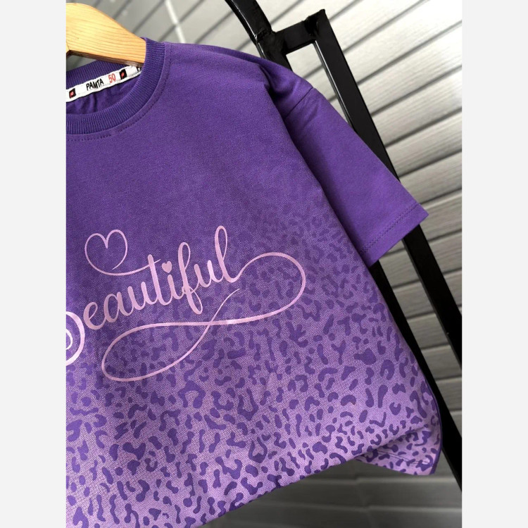 ست بلوز شلوار بگ دخترانه طرح Beautiful نخ پنبه لاکرادار سایز 50 تا 65